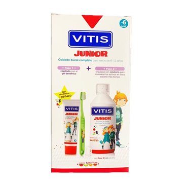 Vitis Junior Mouthwash Pack 500Ml + Toothpaste Gel 75Ml + Toothbrush