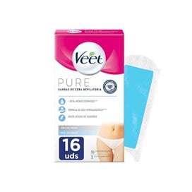 Veet Pure 16 Bandas Cera Depilatoria + 2 lenços 