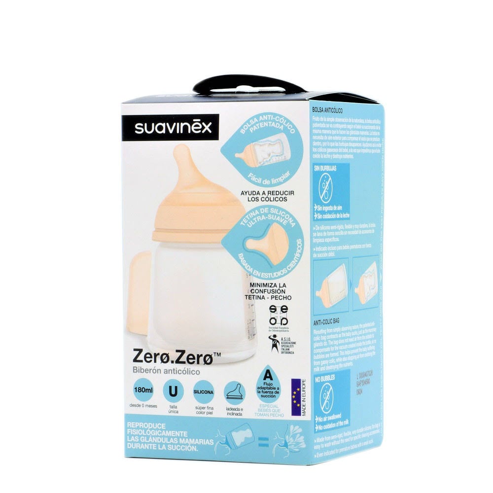 Suavinex Zero Anti-Colic Bottle Nipple Breastfeeding Silicone Mix 180ml